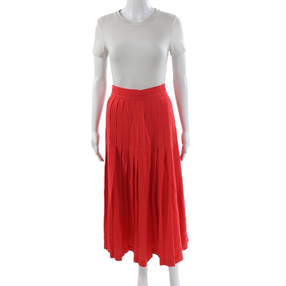 Escada Women Pleated Midi Wool Skirt Red Size 44